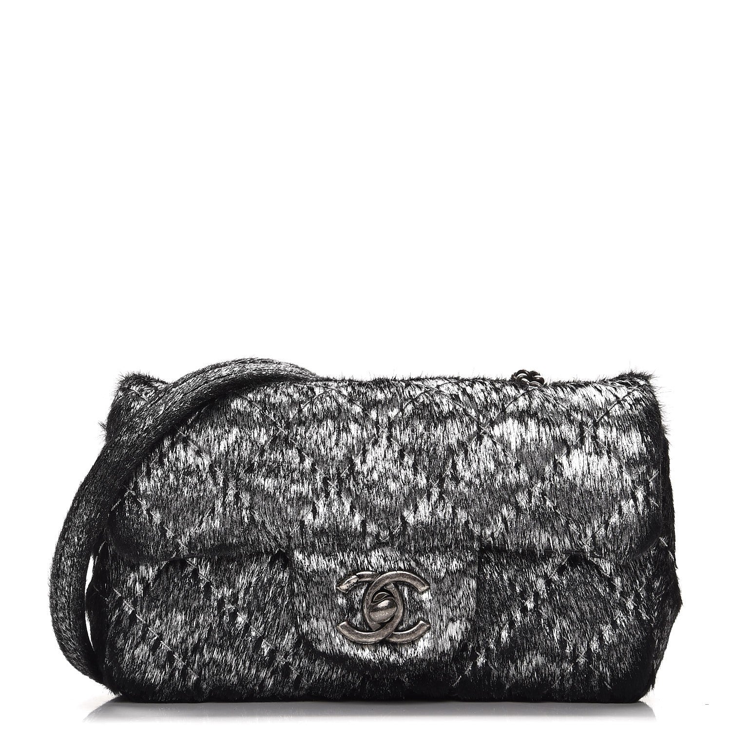 Chanel Metallic Pony Hair Quilted Extra Mini Flap Dark Silver 1 of 7