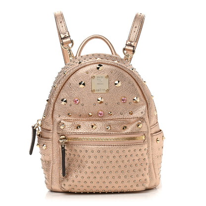 MCM Metallic Calfskin Stud X-Mini Stark Bebe Boo Backpack Champagne Gold 1 of 12