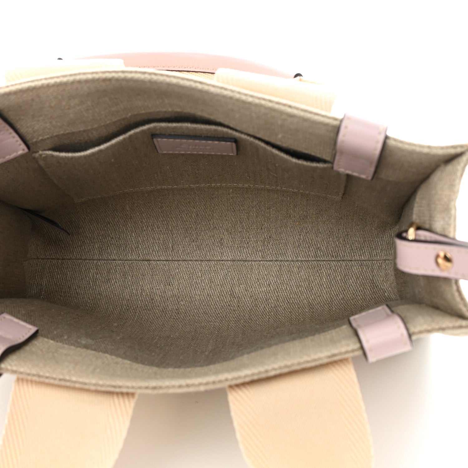 Chloe Linen Calfskin Small Woody Ribbon Tote With Strap White Pink 5 of 11