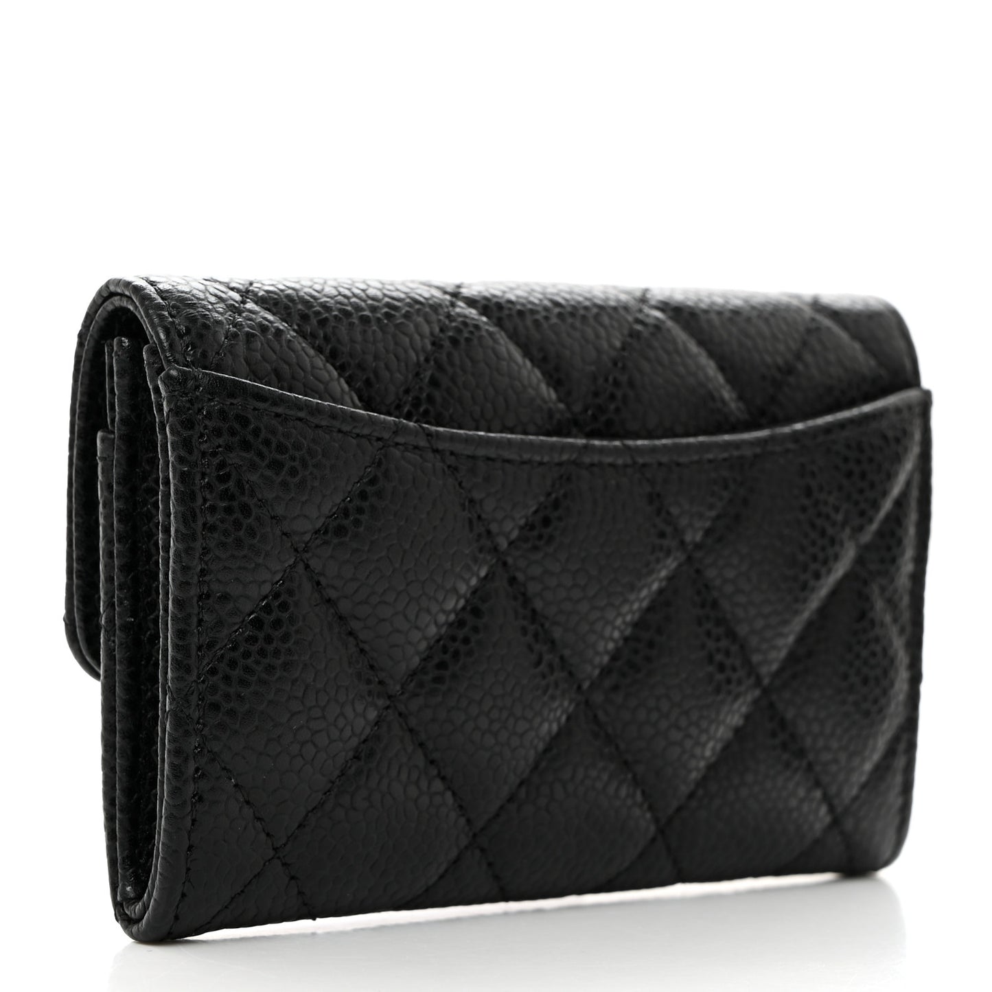 Caviar Quilted Flap Card Holder Wallet Black