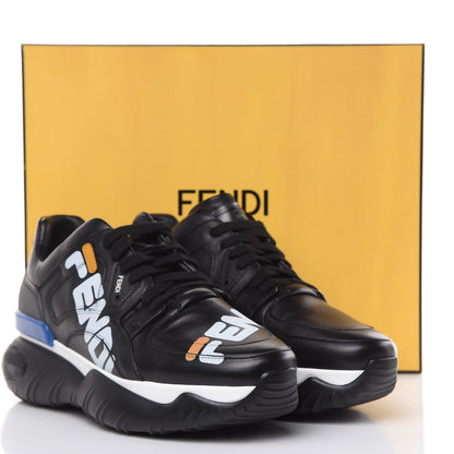 Fendi X FILA Vitello Mania Painted Mens Chunky Sneakers 8 Black Zucca White Ice 8 of 8