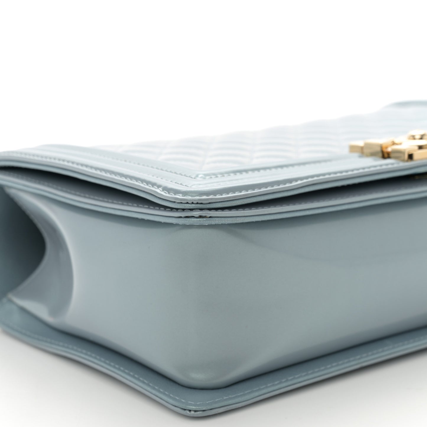 Iridescent Glazed Calfskin Quilted New Medium Boy Flap Light Blue