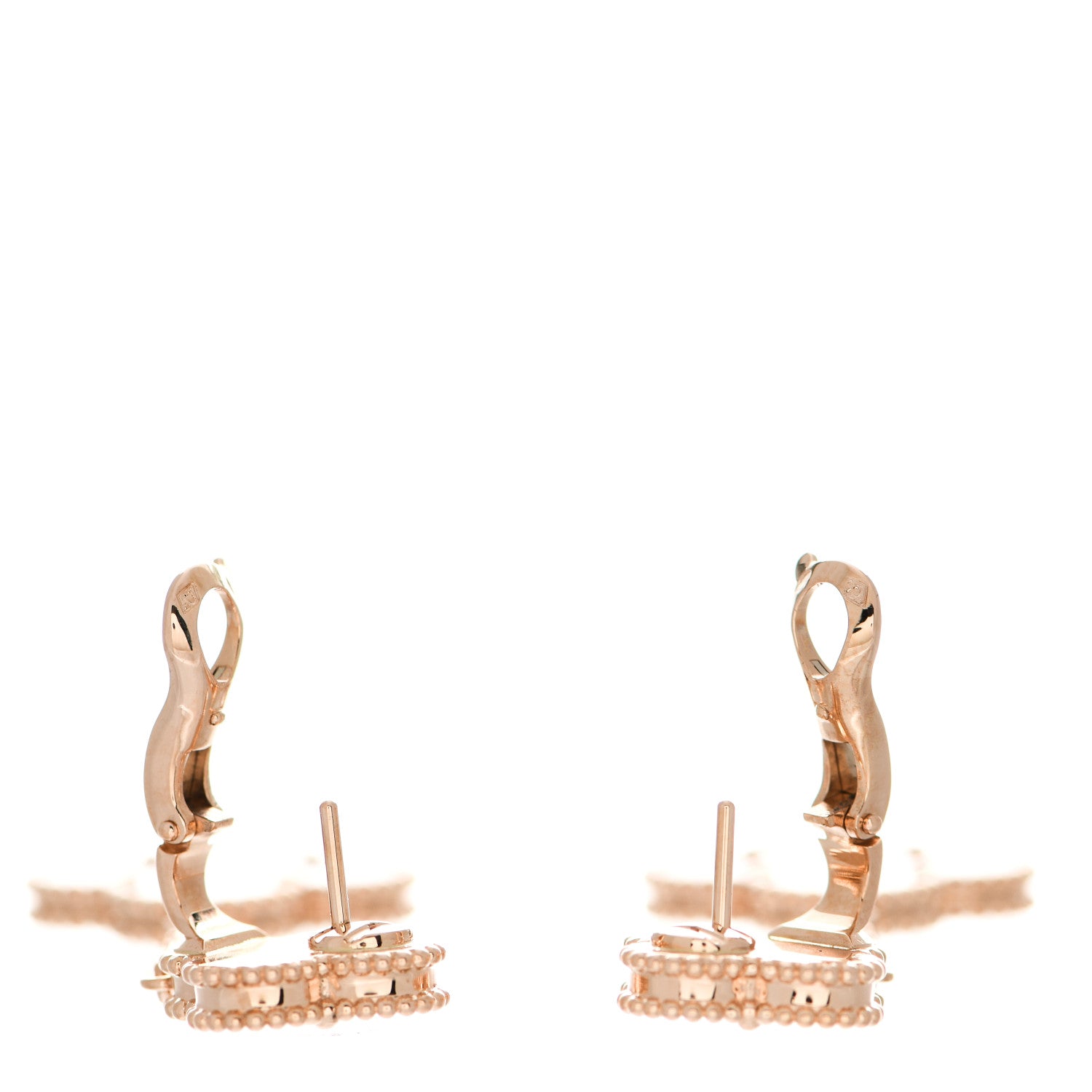 Van Cleef & Arpels 18K Rose Gold Guilloche Carnelian 2 Motifs Magic Alhambra Earrings 3 of 6