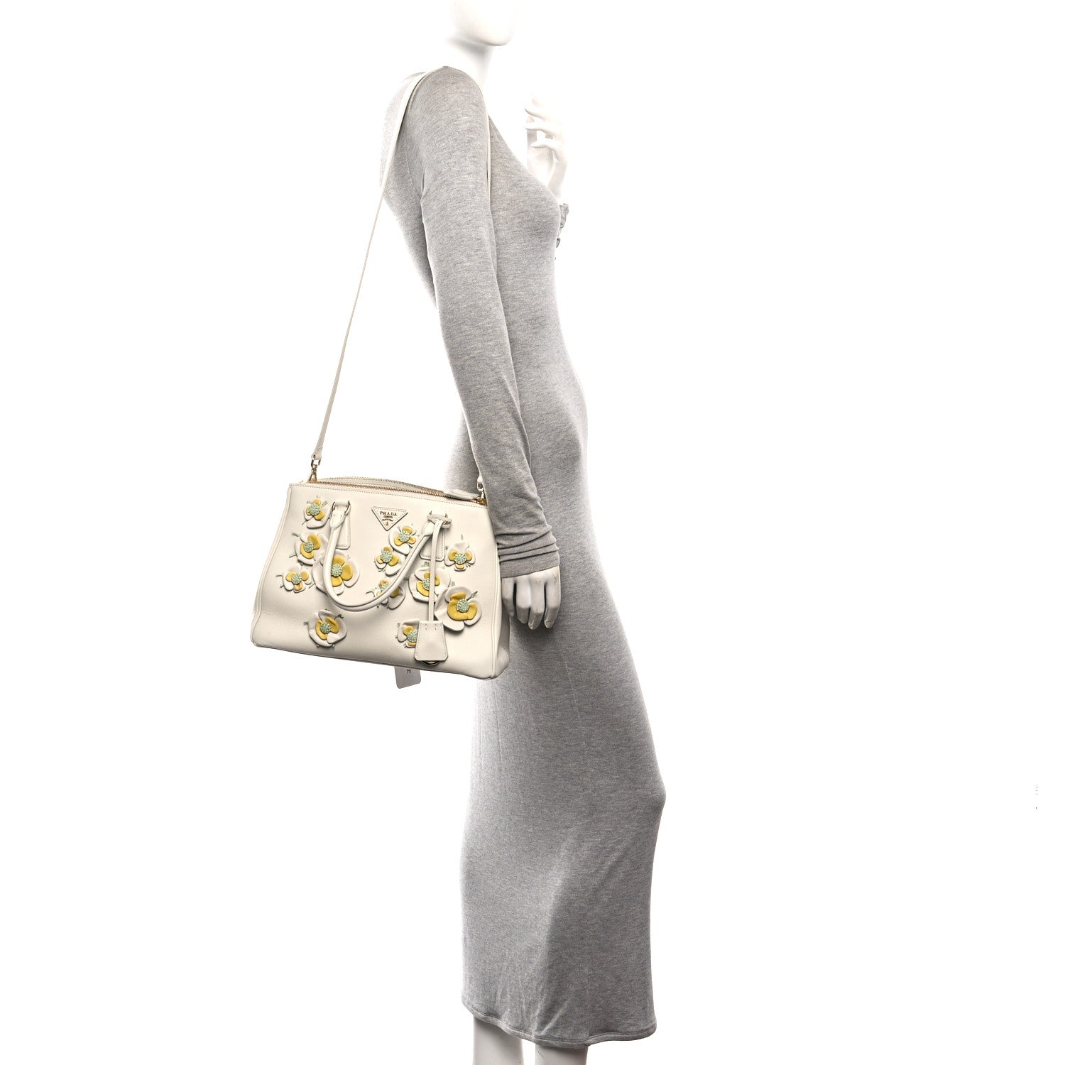 Prada Nappa Floral Applique Large Galleria Tote White Ginestra Acqua 2 of 10