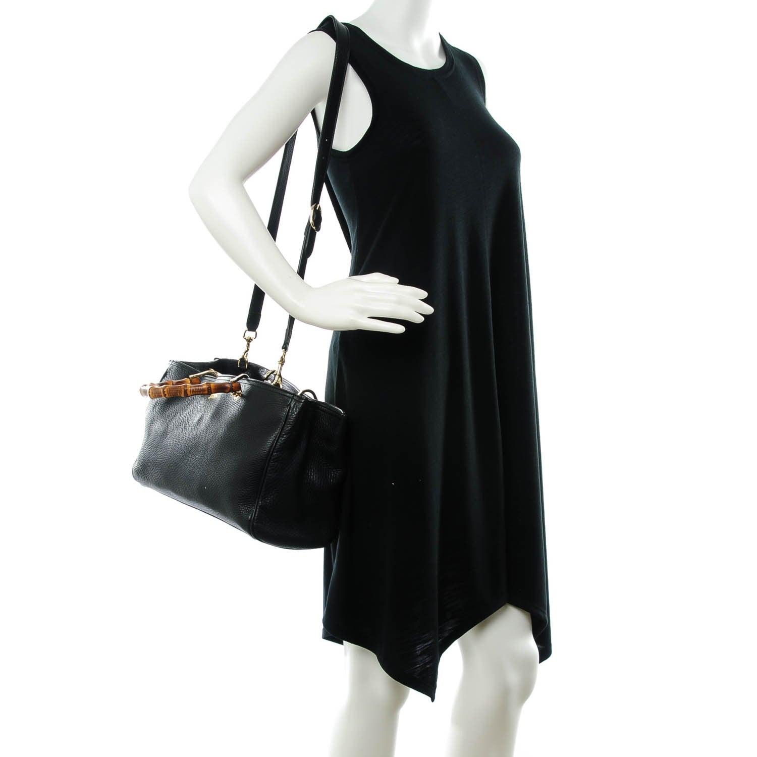 Gucci Pebbled Calfskin Medium Bamboo Shopper Tote Black 2 of 8