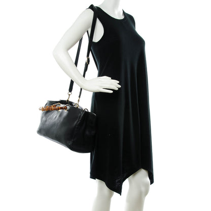 Gucci Pebbled Calfskin Medium Bamboo Shopper Tote Black 2 of 8