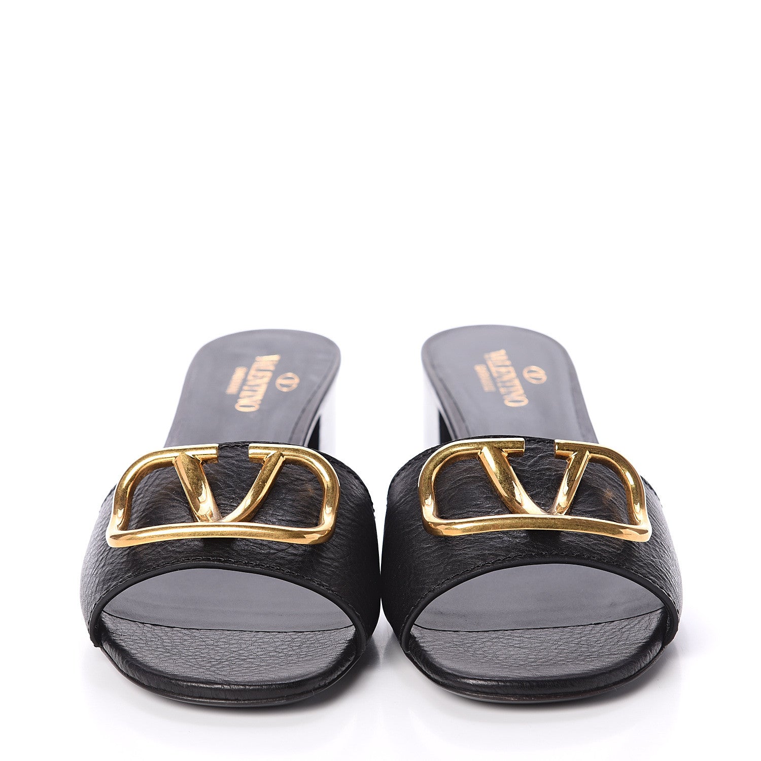 Valentino Garavani Grainy Cowhide VLogo 45mm Slide Sandals 37.5 Black 2 of 7
