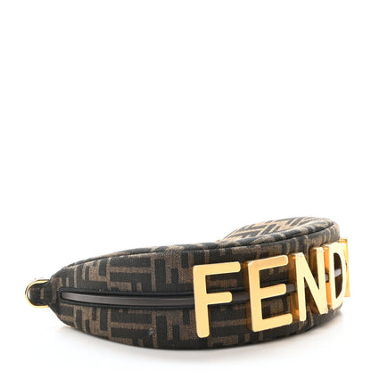 Fendi Fabric Jacquard Vitello Grace FF 1974 Mini Fendigraphy Hobo Bag Tobacco Moro Ebano 4 of 10