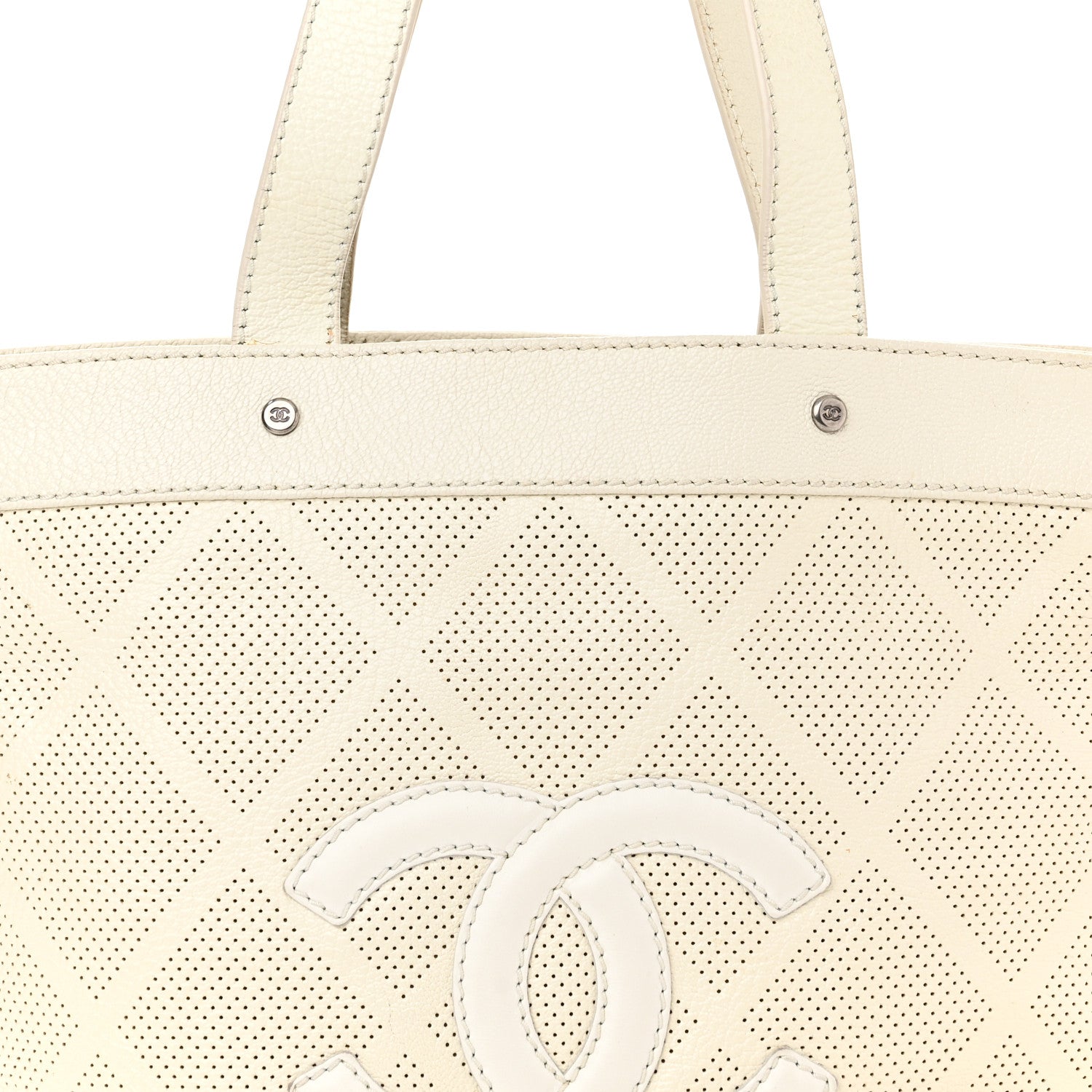 Chanel Goatskin Perforated Large CC Tote White 8 of 16