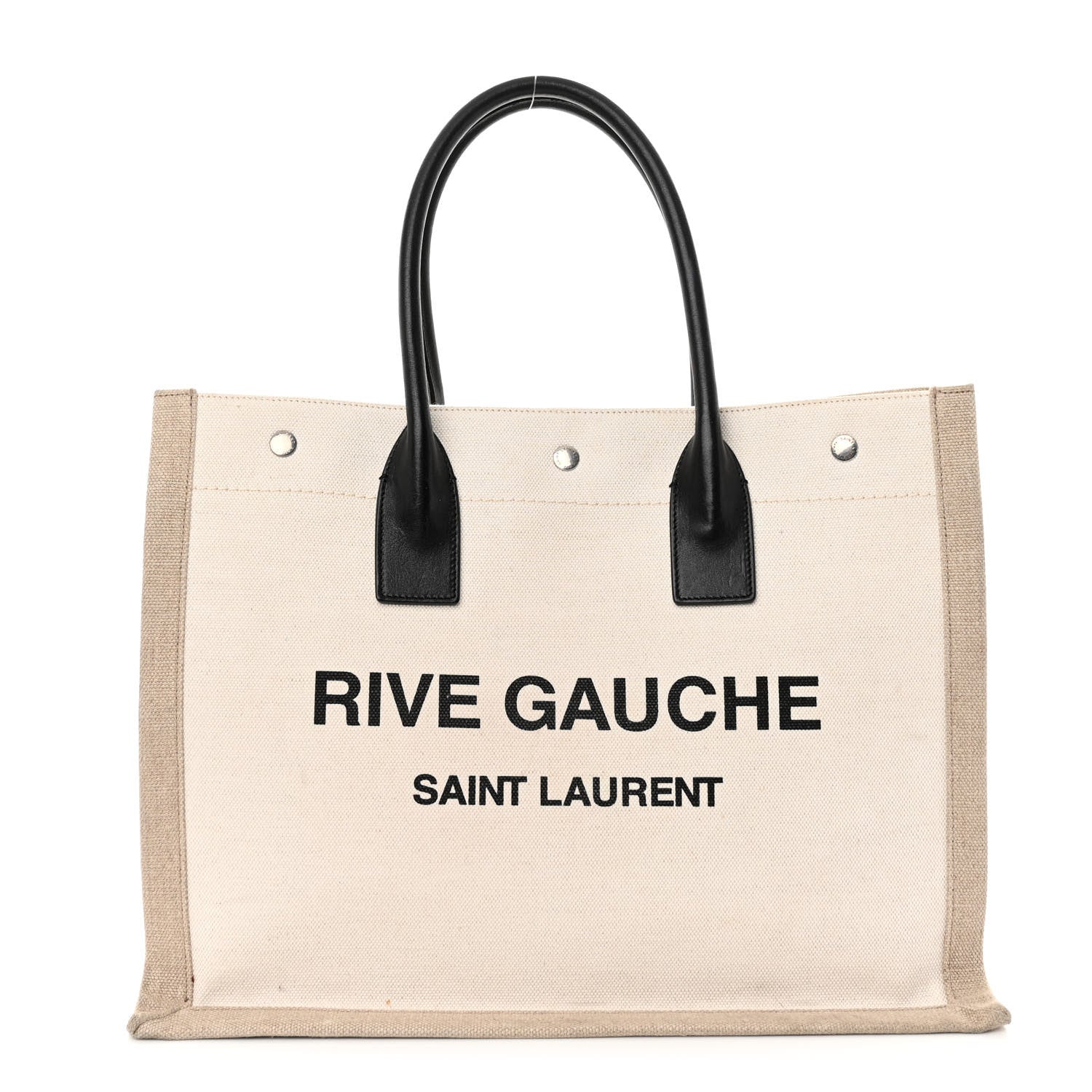 Saint Laurent Linen Calfskin Small Rive Gauche Tote Greggio Natural 1 of 11