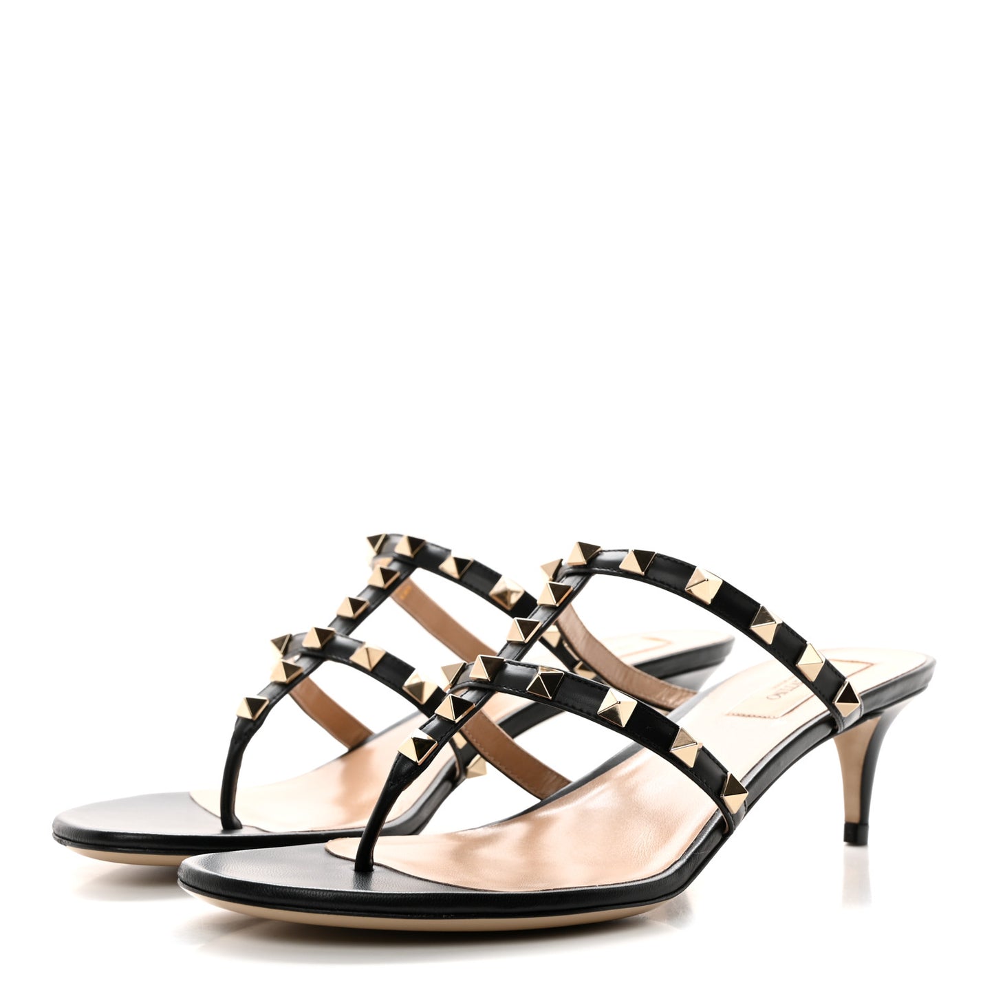 Calfskin Rockstud 50mm Flip Flop Thong Sandals 38 Black