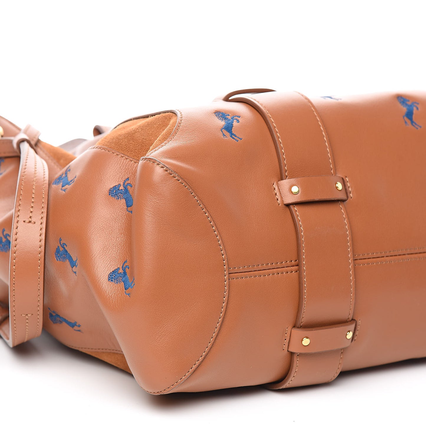 Smooth Calfskin Little Horses Embroidered Tao Zipped Tote Caramel