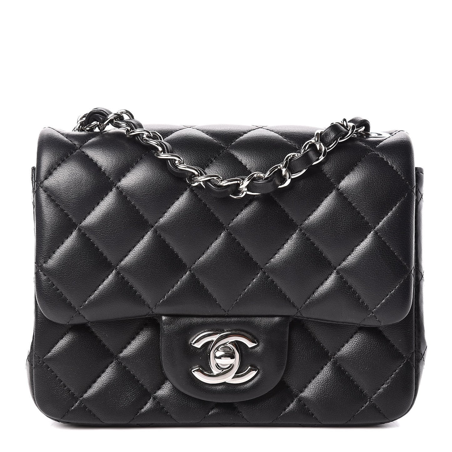 Lambskin Quilted Mini Square Flap Black