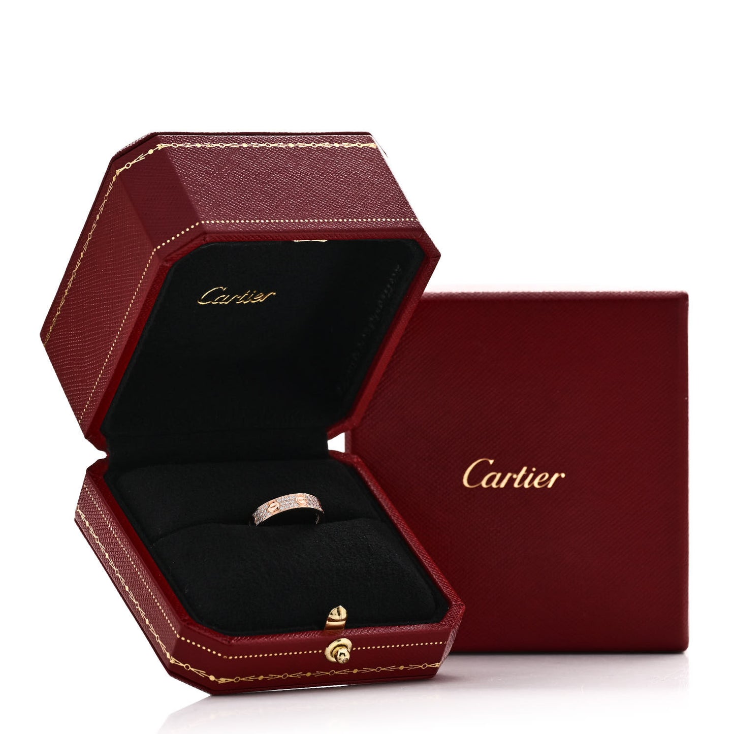 18K Pink Gold Diamond 4mm LOVE Wedding Paved Band Ring 48 4.5