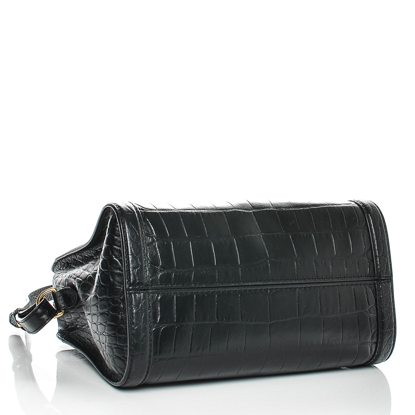 Calfskin Crocodile Embossed Small Skull Padlock Zip Around Tote Black