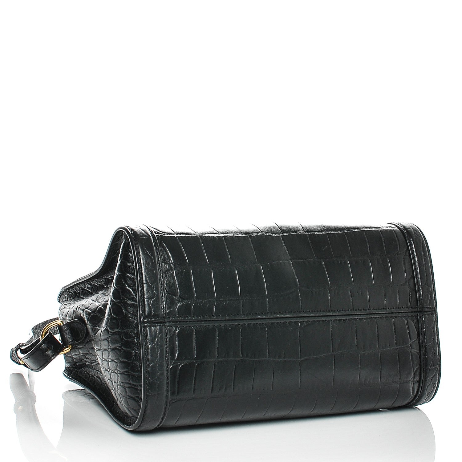 Alexander McQueen Calfskin Crocodile Embossed Small Skull Padlock Zip Around Tote Black 4 of 6