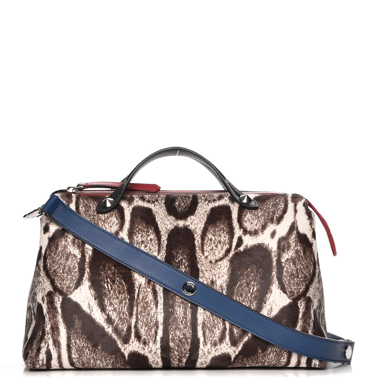 Fendi Calf Hair Vitello Dolce Leopard Print Large By The Way Boston Bag White Black Blue Cilegia 1 of 7