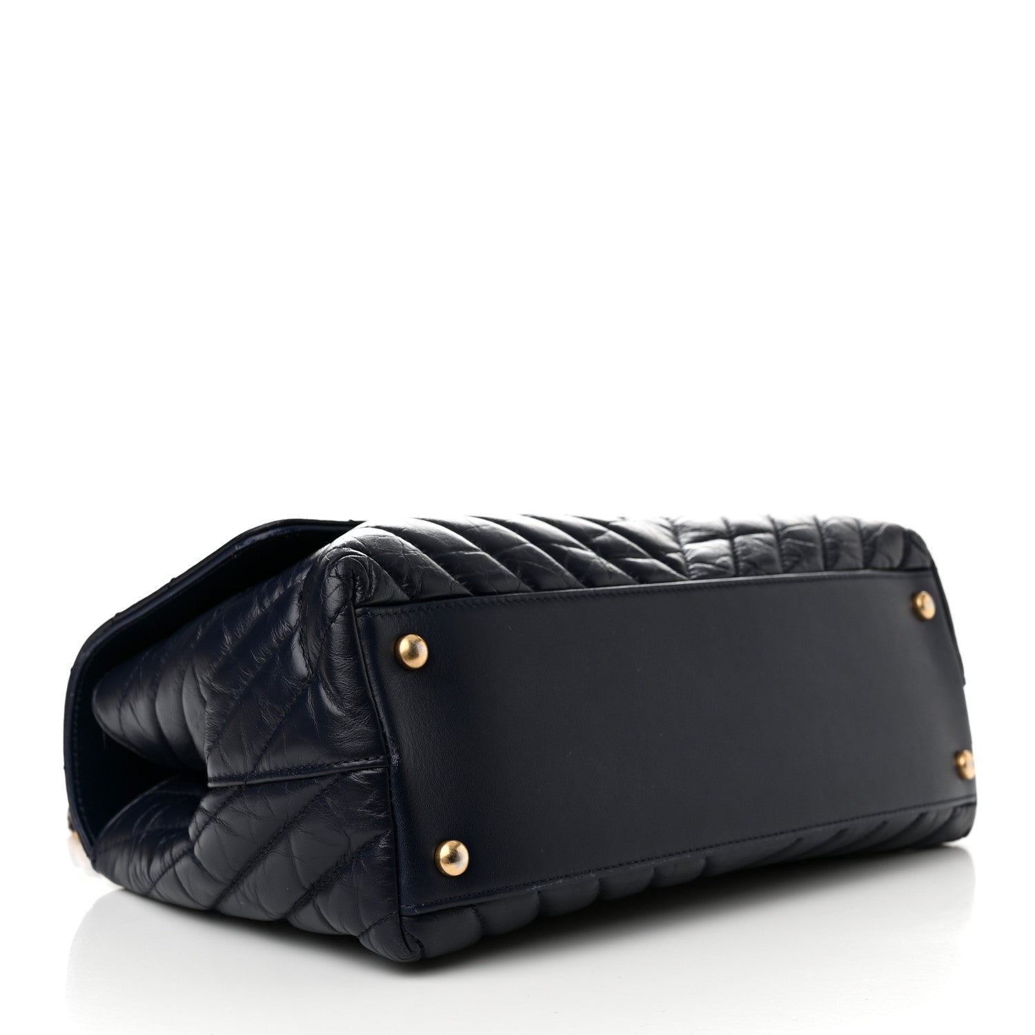 Chanel Aged Calfskin Chevron Quilted Small Coco Handle Flap Navy 4 of 16