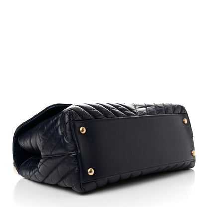 Chanel Aged Calfskin Chevron Quilted Small Coco Handle Flap Navy 4 of 16
