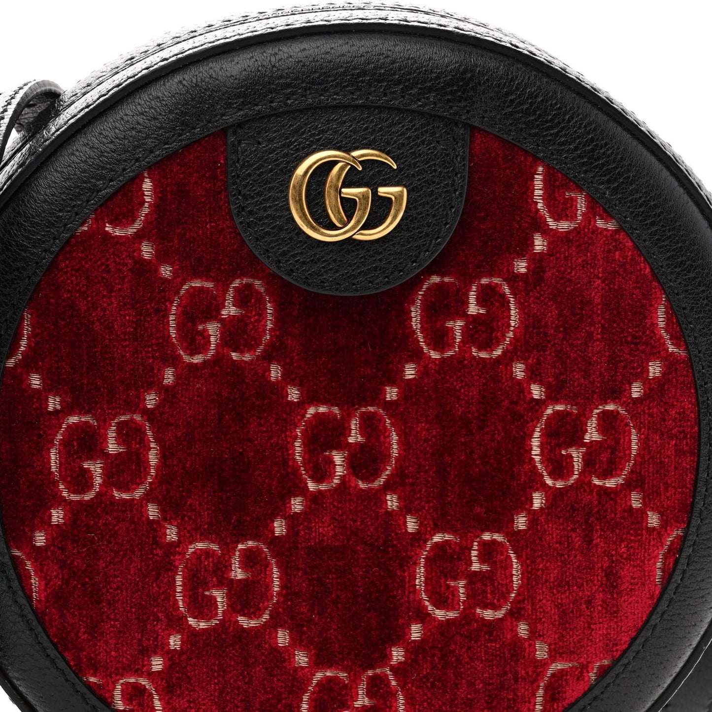Velvet GG Monogram Textured Calfskin Round Shoulder Bag Red Cipria Black