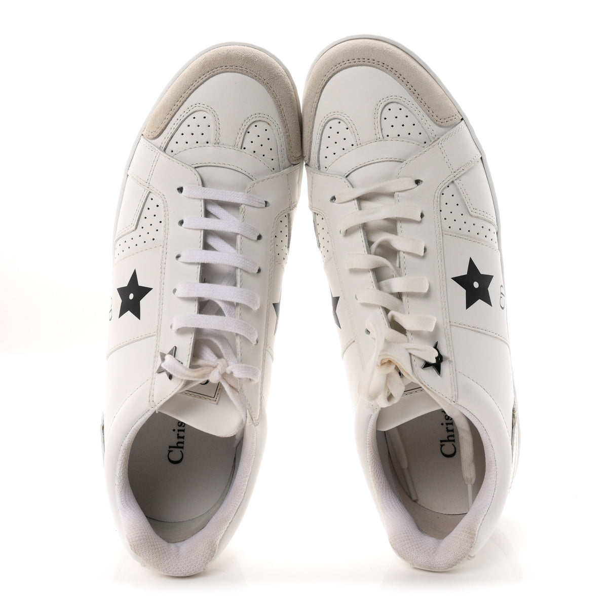 Calfskin Suede Dior Star Low Top Sneakers 38 White Black
