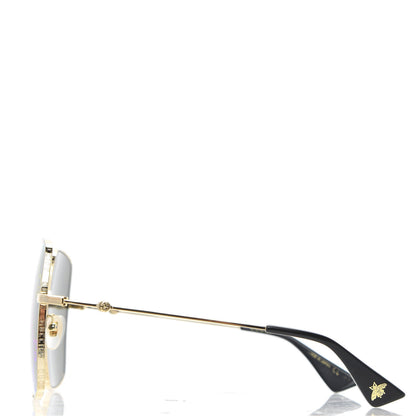 Gucci Metal Rectangular Frame Sunglasses GG0414S Gold Multicolor 2 of 8