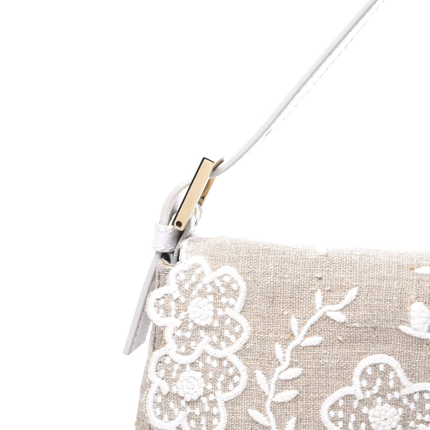Linen Embroidered Baguette Beige White