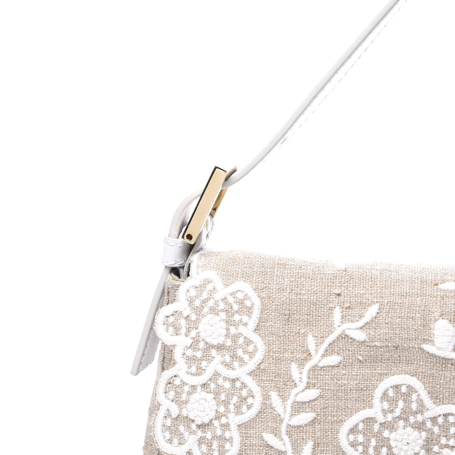 Fendi Linen Embroidered Baguette Beige White 11 of 11