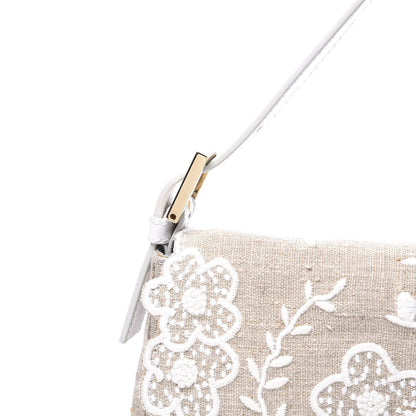 Fendi Linen Embroidered Baguette Beige White 11 of 11
