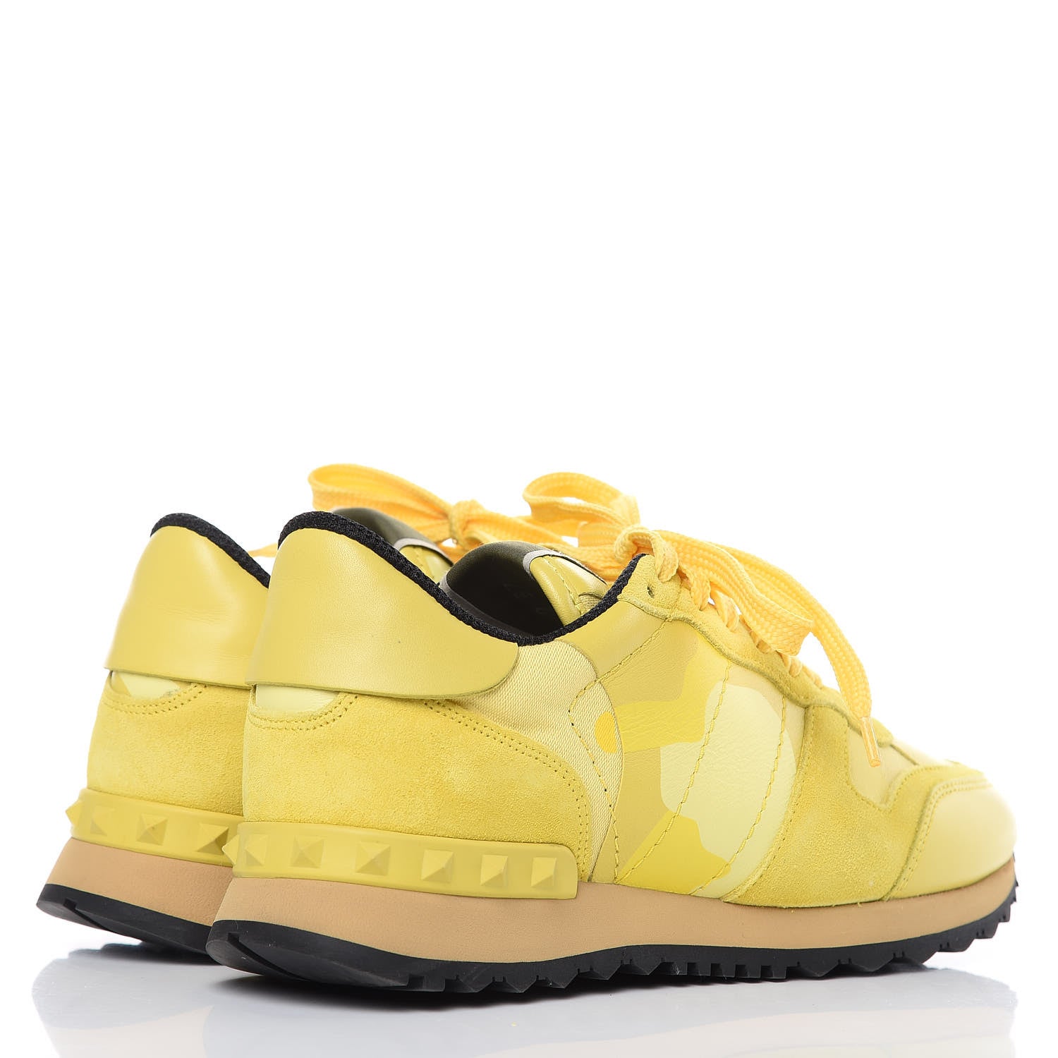 Valentino Garavani Nappa Suede Camouflage Womens Rockrunner Sneakers 37 Naples Yellow 4 of 9