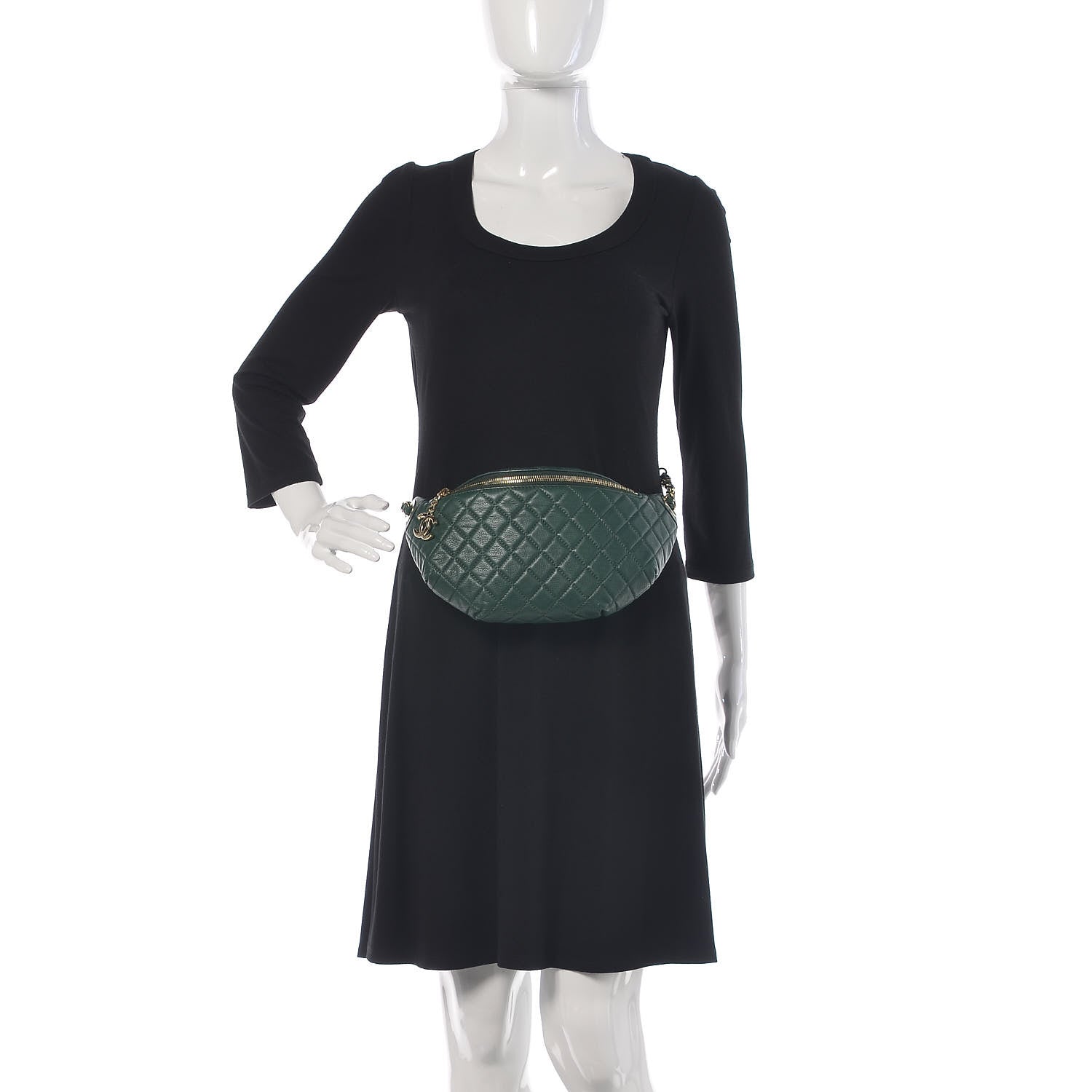 Chanel Calfskin Quilted Banane Waist Bag Fanny Pack Dark Green 2 of 9