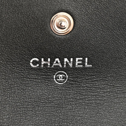 Chanel Goatskin Camellia Embossed Flap Card Holder Wallet Anthracite 6 of 9