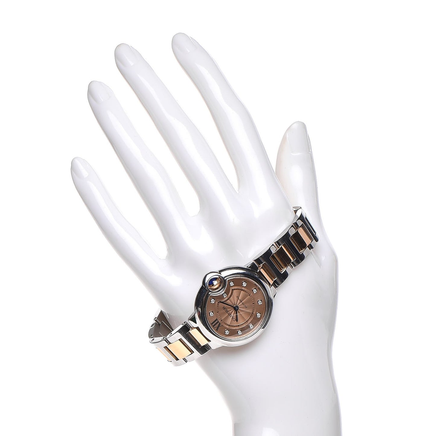 Stainless Steel 18K Pink Gold Diamond 33mm Ballon Bleu De Cartier Automatic Watch Champagne