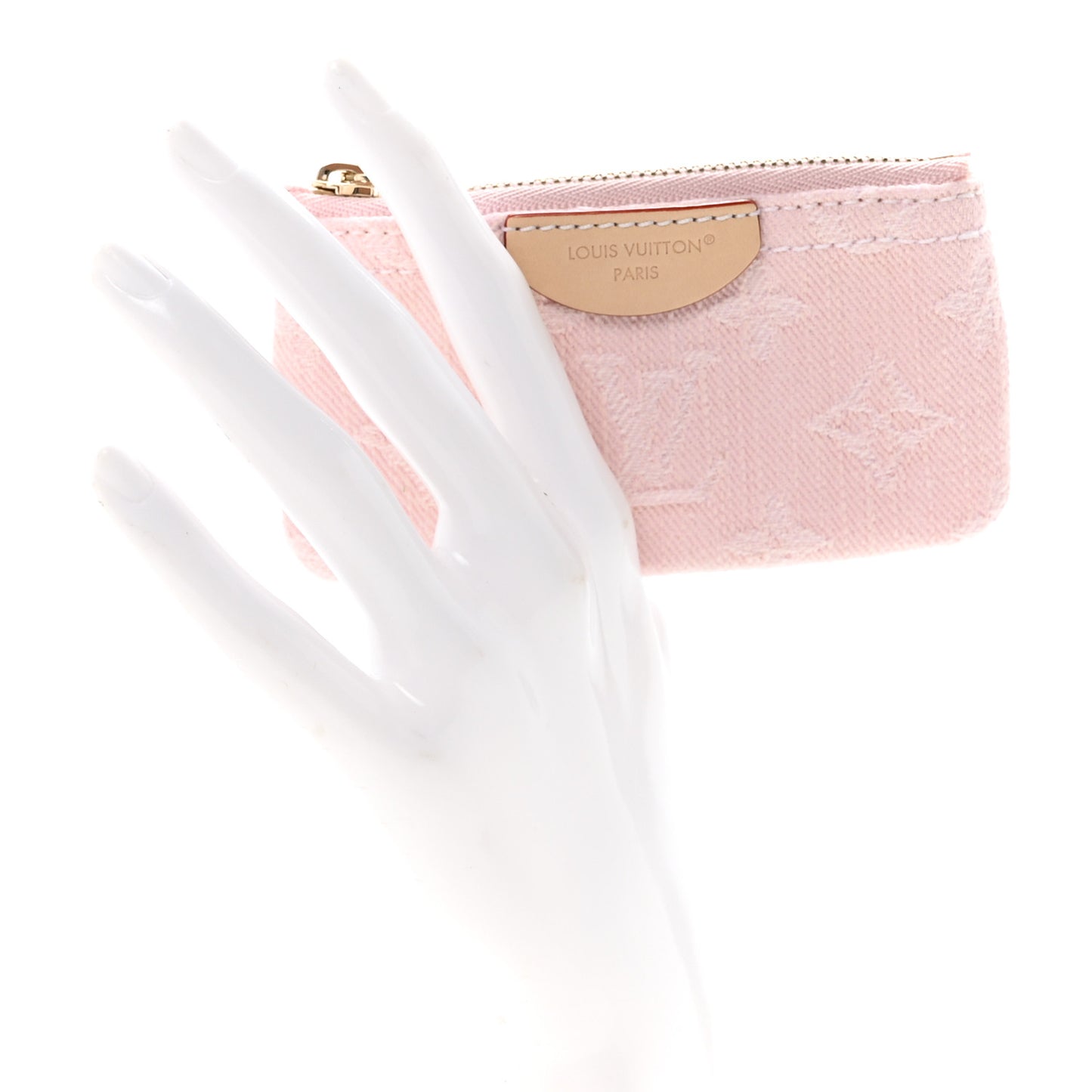Monogram Denim Key Pouch Washed Pink