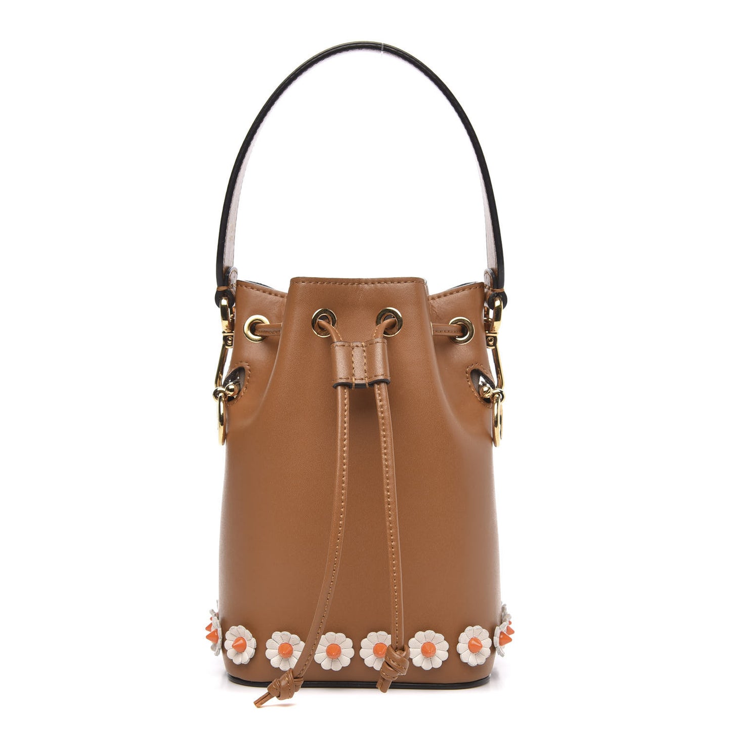 Vitello Liberty F is Fendi Floral Embellished Mini Mon Tresor Bucket Bag Caramello