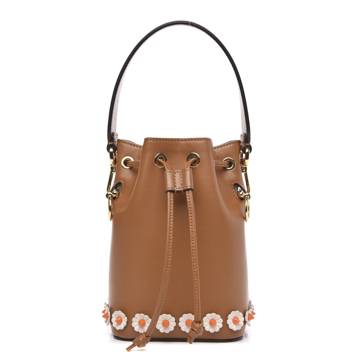 Fendi Vitello Liberty F is Fendi Floral Embellished Mini Mon Tresor Bucket Bag Caramello 1 of 10