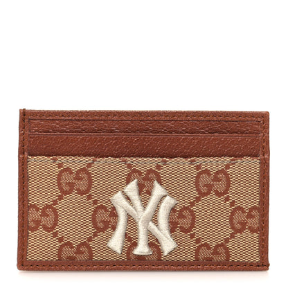 Gucci X MLB GG Monogram NY Yankees Card Holder Beige Ruggine Ivory 1 of 8