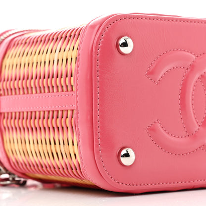 Chanel Calfskin Raffia Small Take Away Vanity Case Bag Pink Beige 9 of 10
