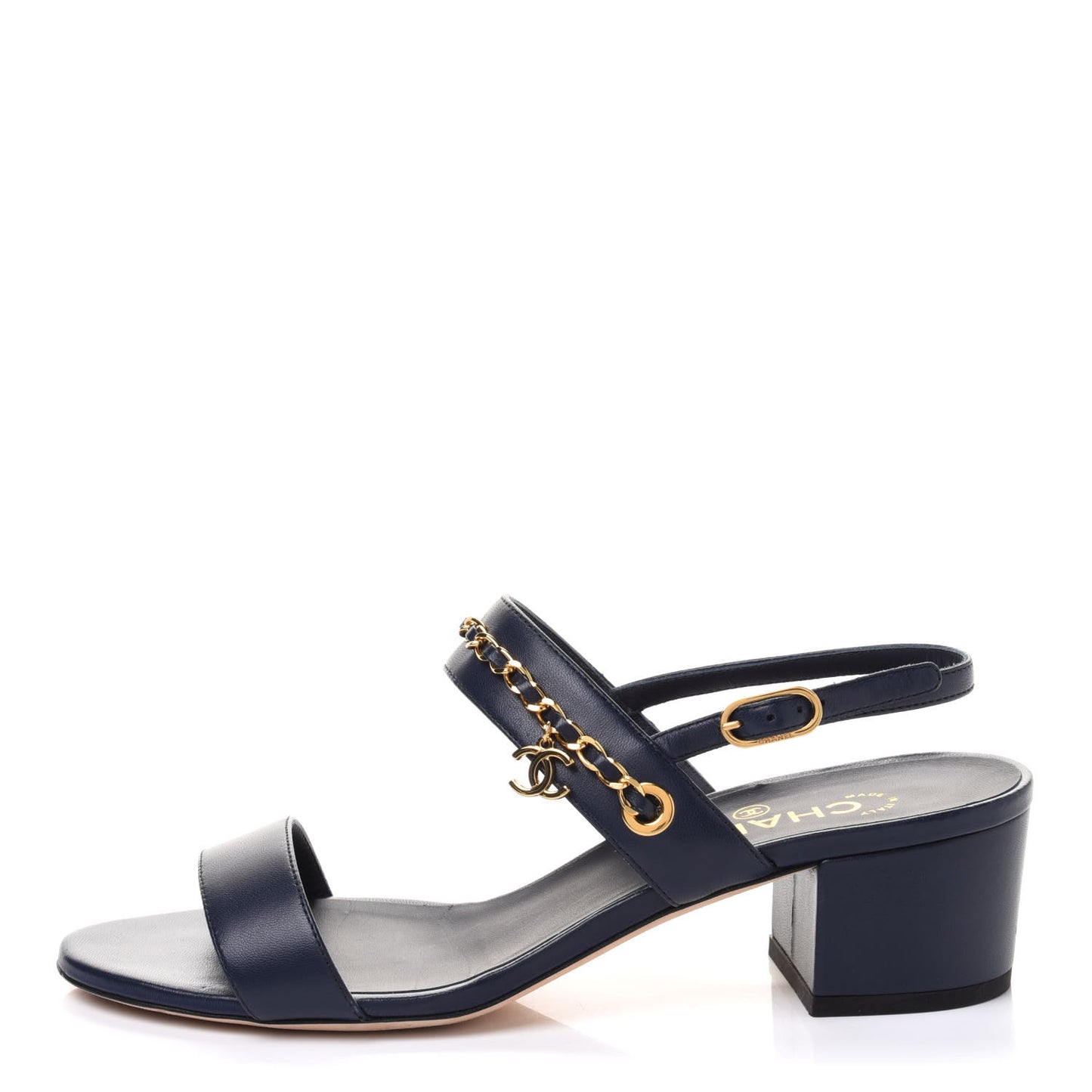 Lambskin Chain Clover Sandals 39 Navy