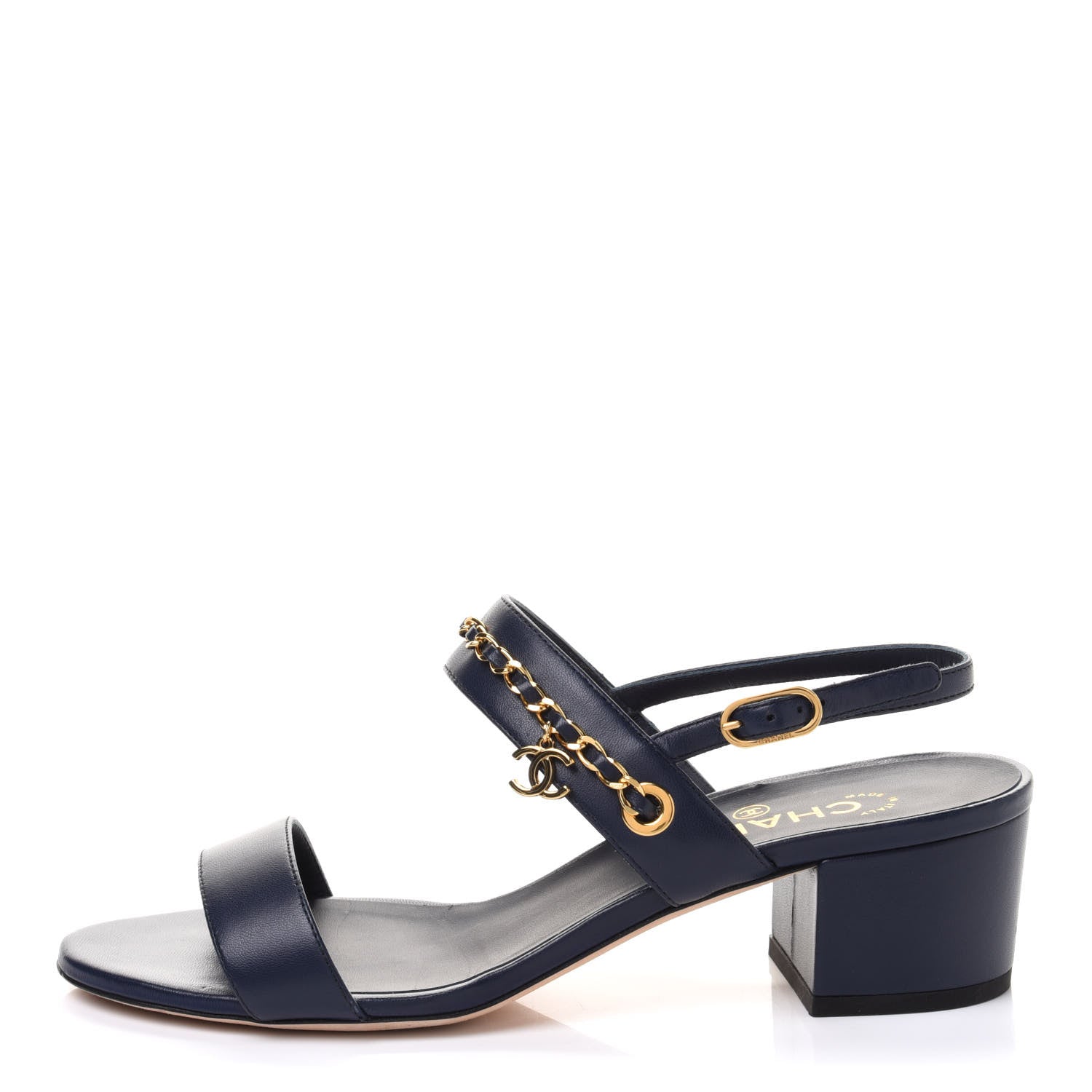 Chanel Lambskin Chain Clover Sandals 39 Navy 1 of 10