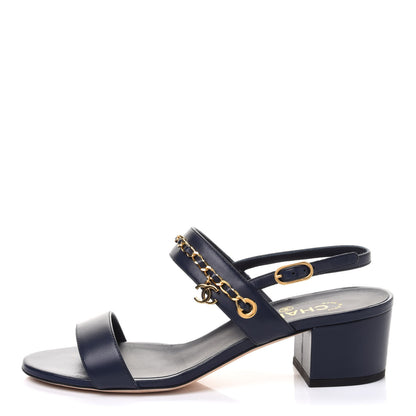 Chanel Lambskin Chain Clover Sandals 39 Navy 1 of 10