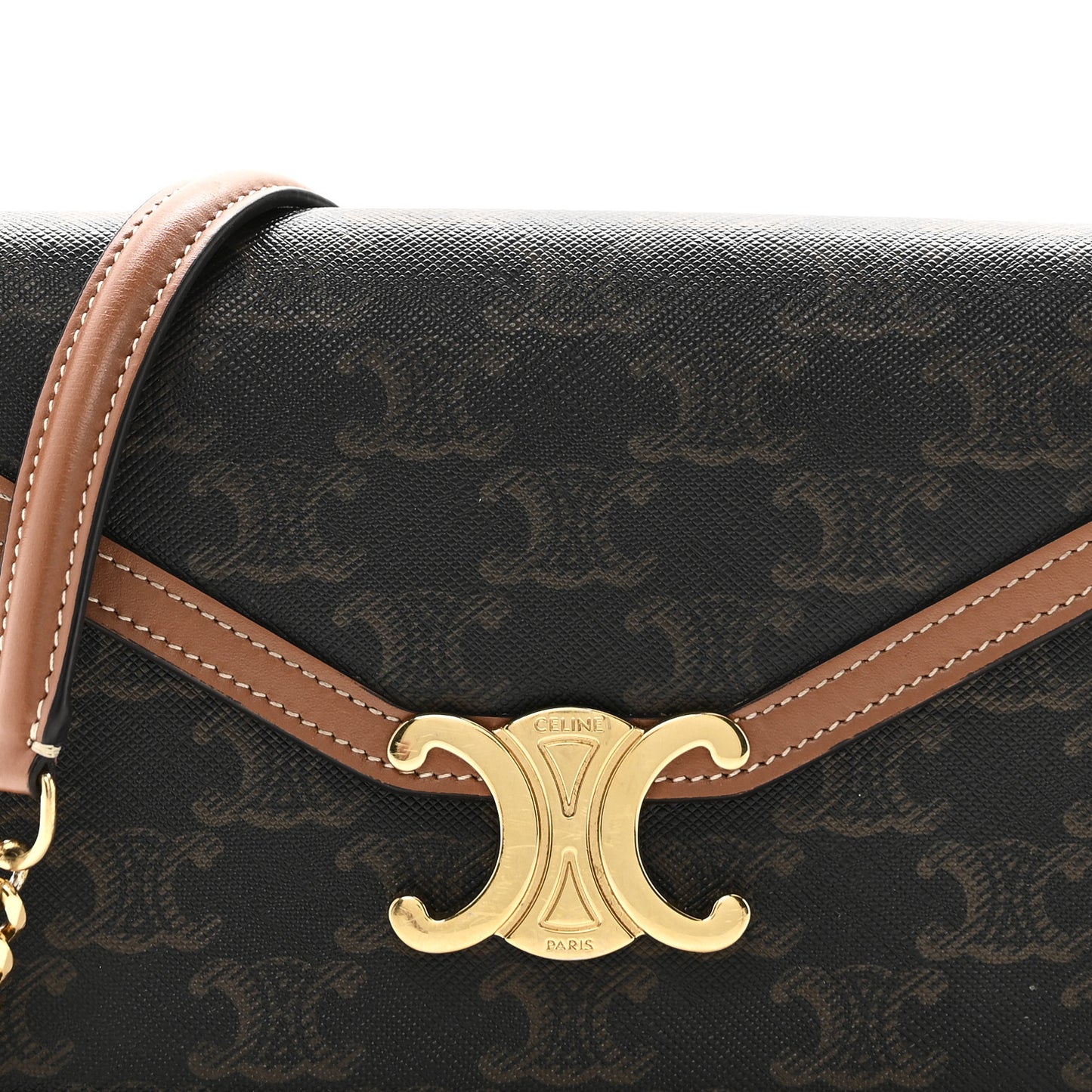 Triomphe Canvas Calfskin Margo Wallet on Chain Tan