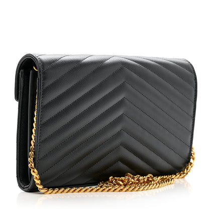 Saint Laurent Grain De Poudre Matelasse Chevron Monogram Chain Wallet Storm 2 of 7