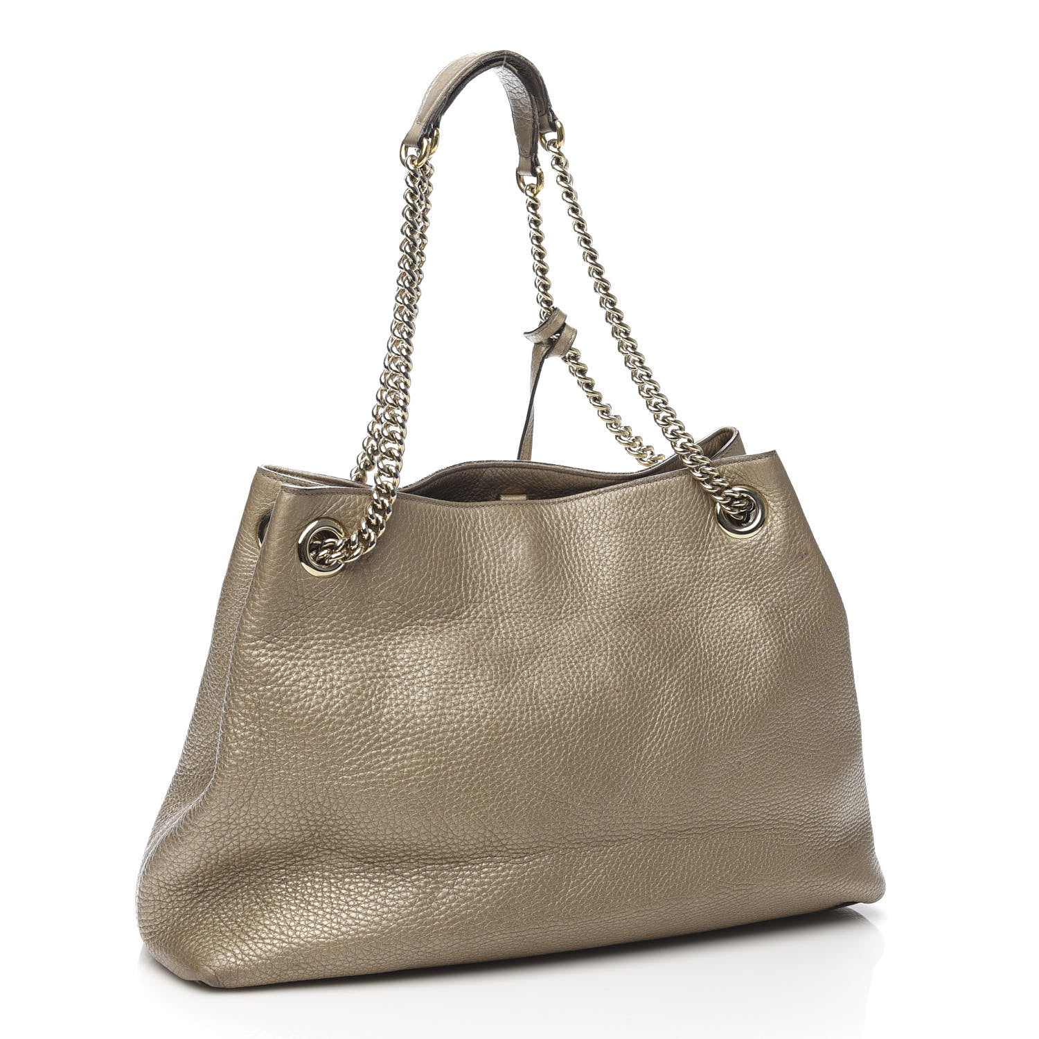 Gucci Metallic Pebbled Calfskin Medium Soho Chain Shoulder Bag Golden Beige 4 of 17