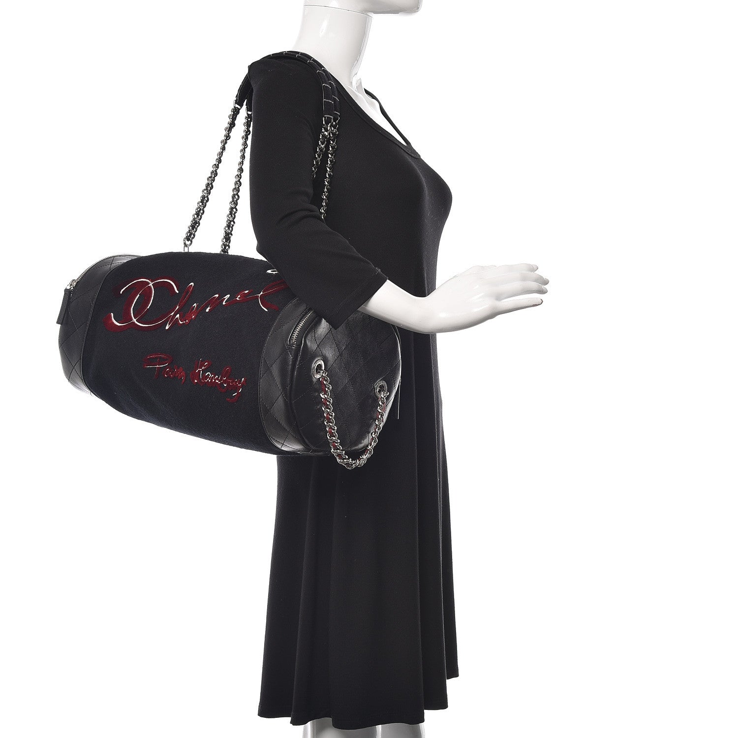 Chanel Wool Calfskin Embroidered Paris Hamburg Bowling Bag Black 2 of 10