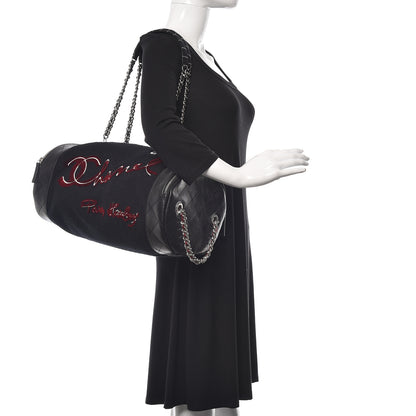 Chanel Wool Calfskin Embroidered Paris Hamburg Bowling Bag Black 2 of 10