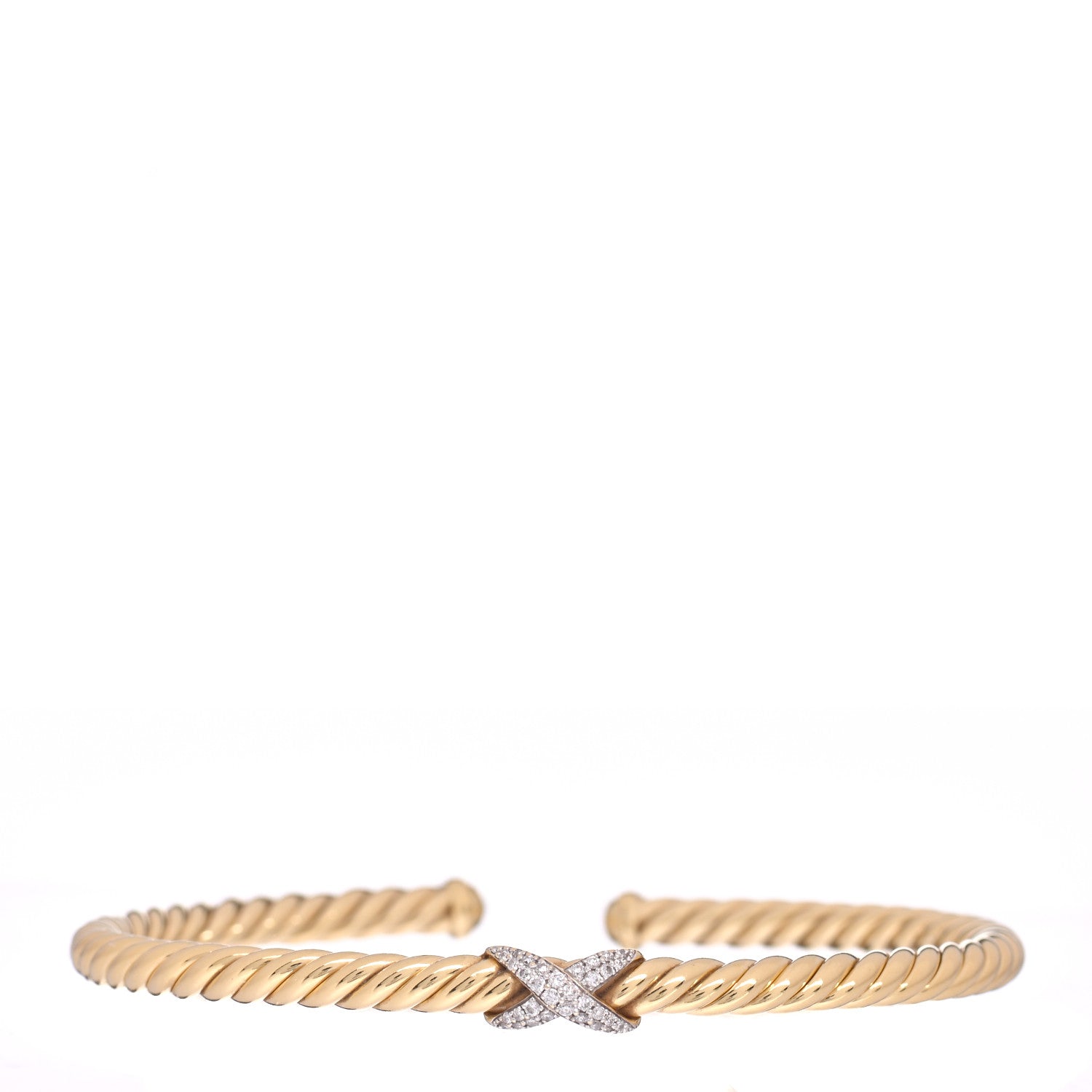 David Yurman 18K Yellow Gold Diamond 4mm Cablespira X Station Cable Bracelet 1 of 4