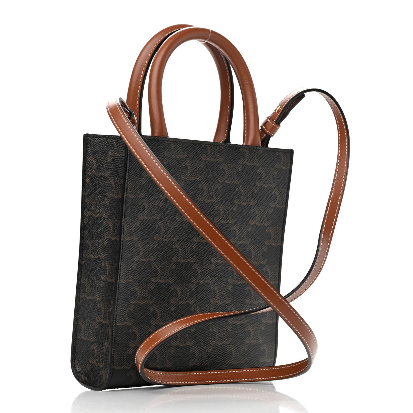 Triomphe Canvas Calfskin Mini Vertical Cabas Tan