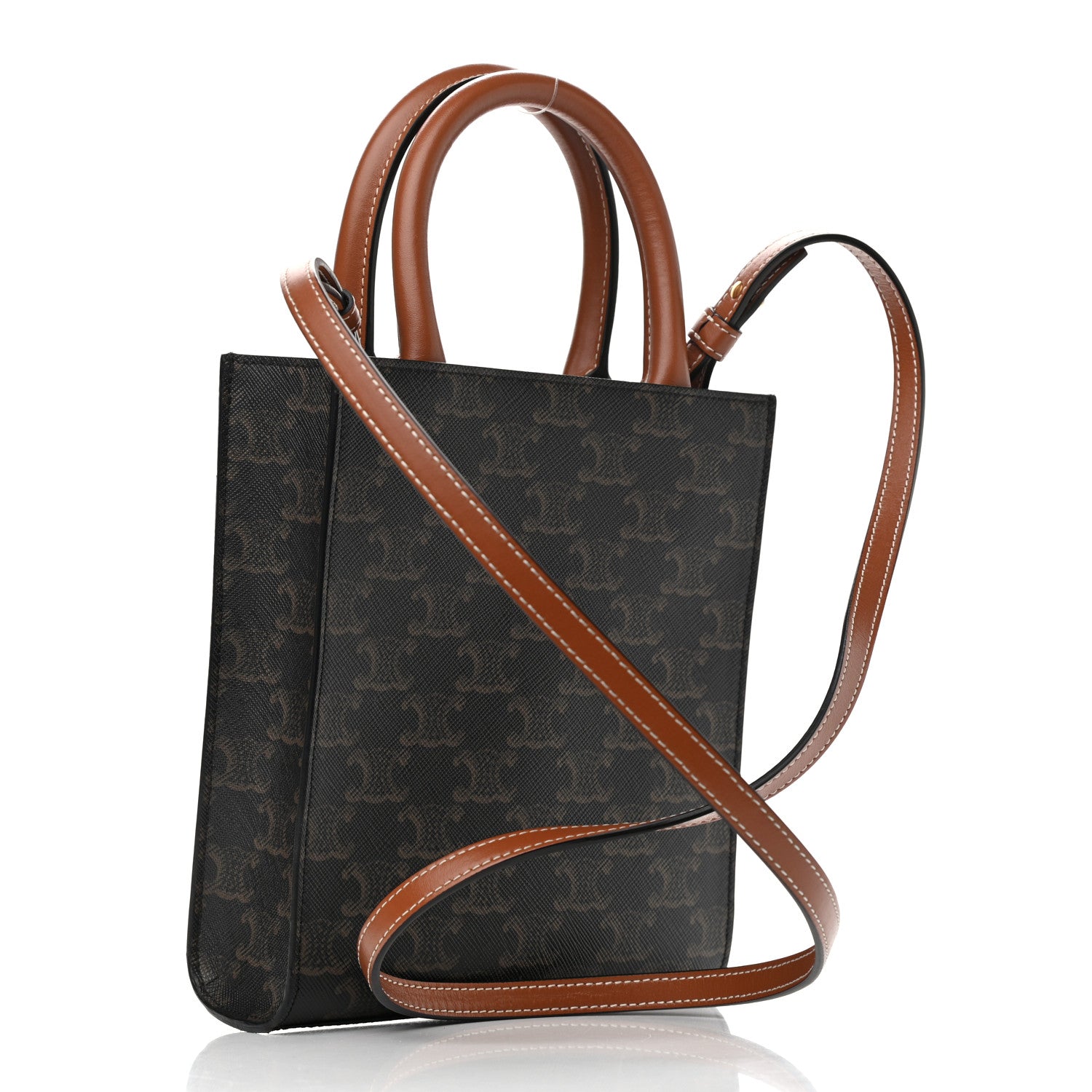 Celine Triomphe Canvas Calfskin Mini Vertical Cabas Tan 3 of 10