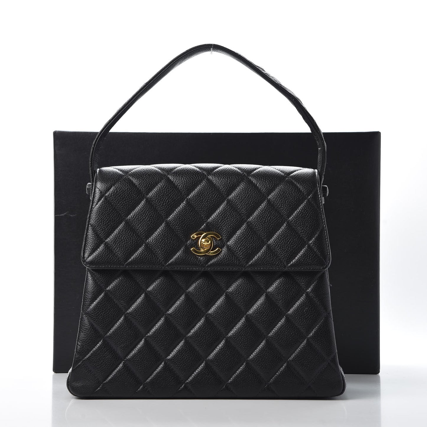 Caviar Quilted Medium Kelly Flap Black